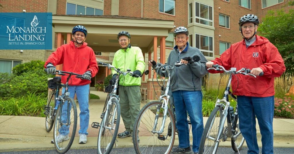 Group of senior men getting ready for a bike ride